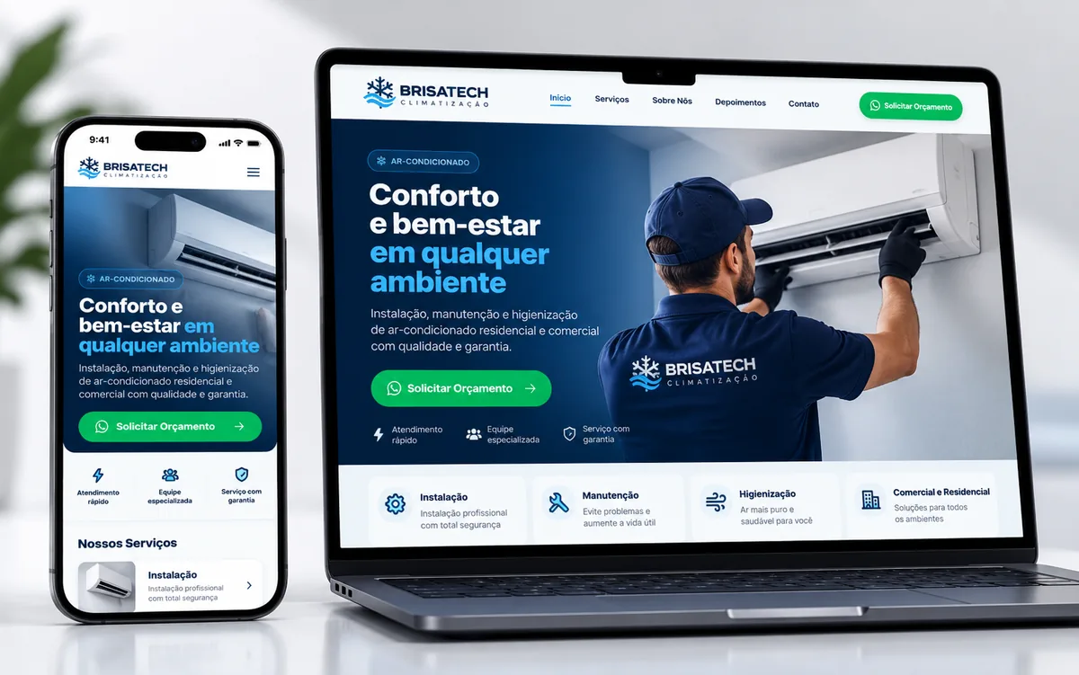 Site para pequena empresa criado pela Dion Logos, funcionando no computador e no celular
